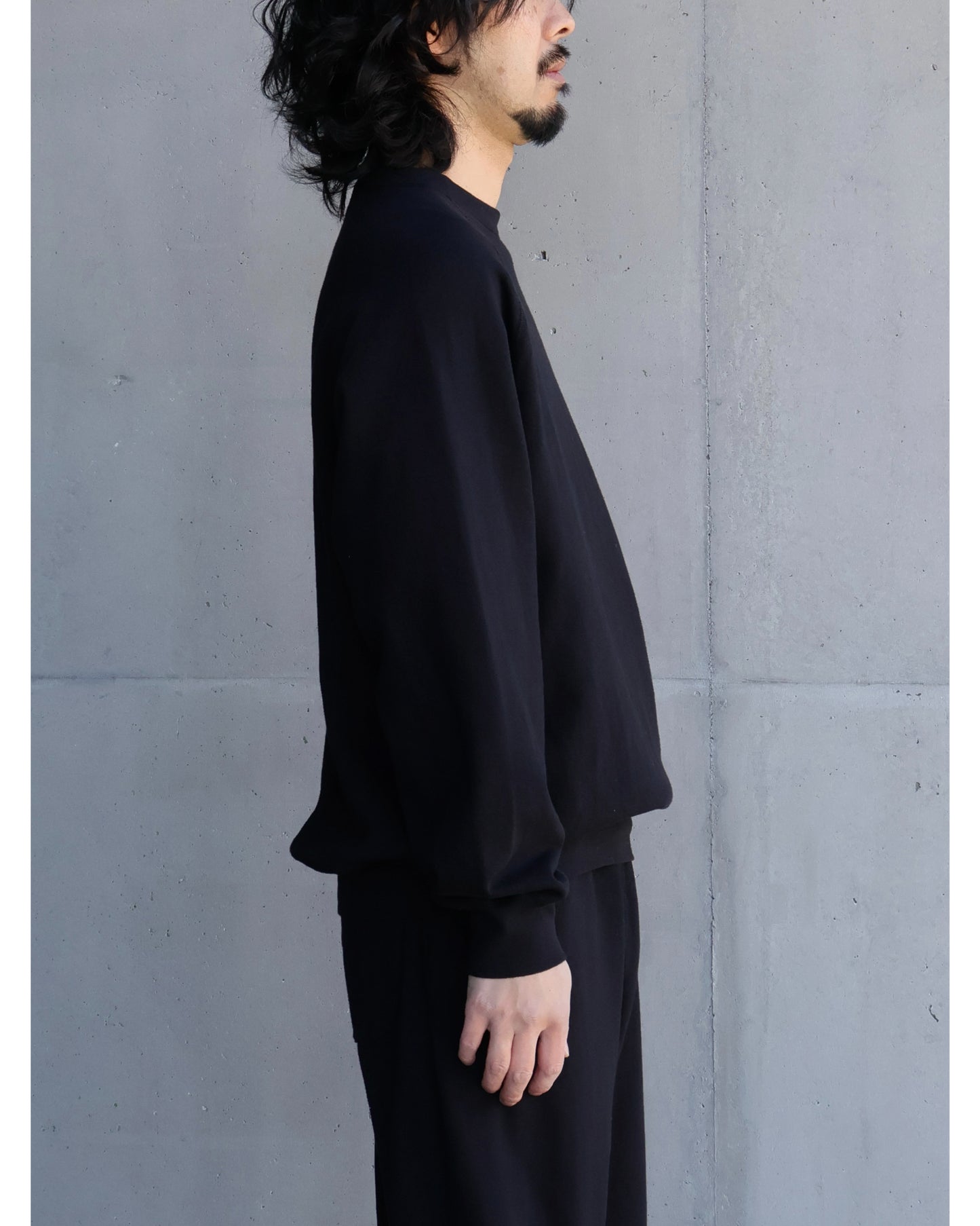 LWコットン裏毛 クルーネック BLACK