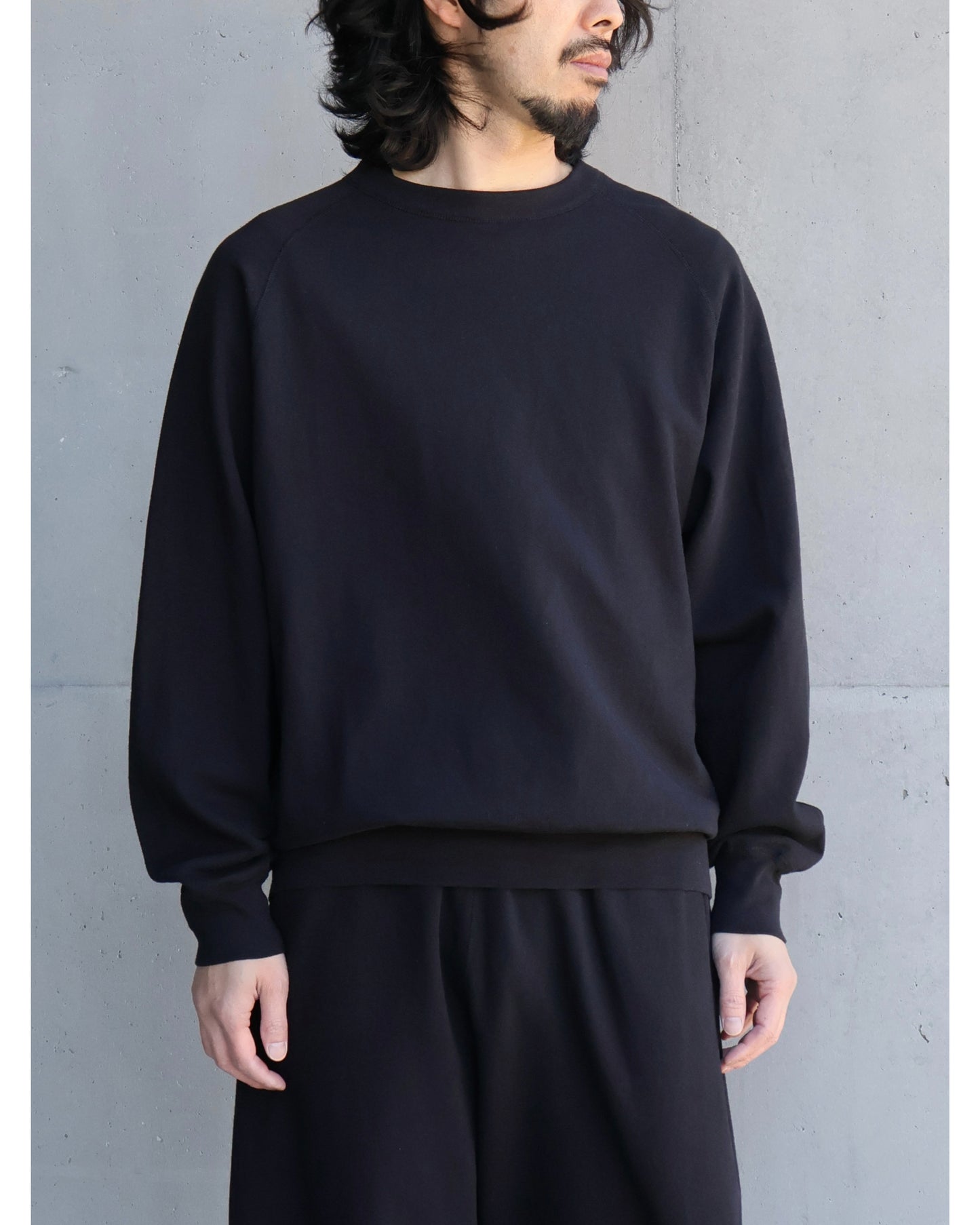 LWコットン裏毛 クルーネック BLACK