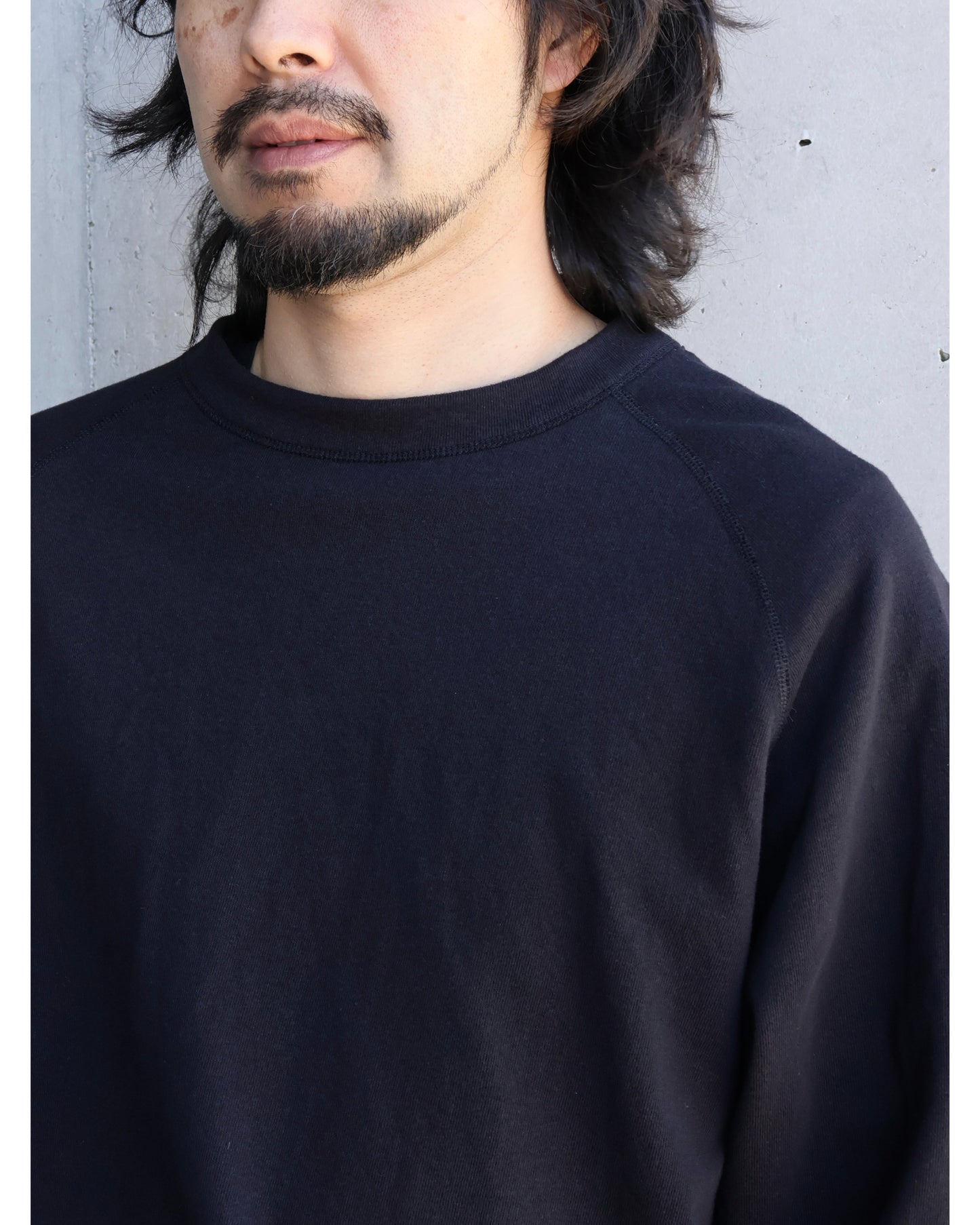 LWコットン裏毛 クルーネック BLACK