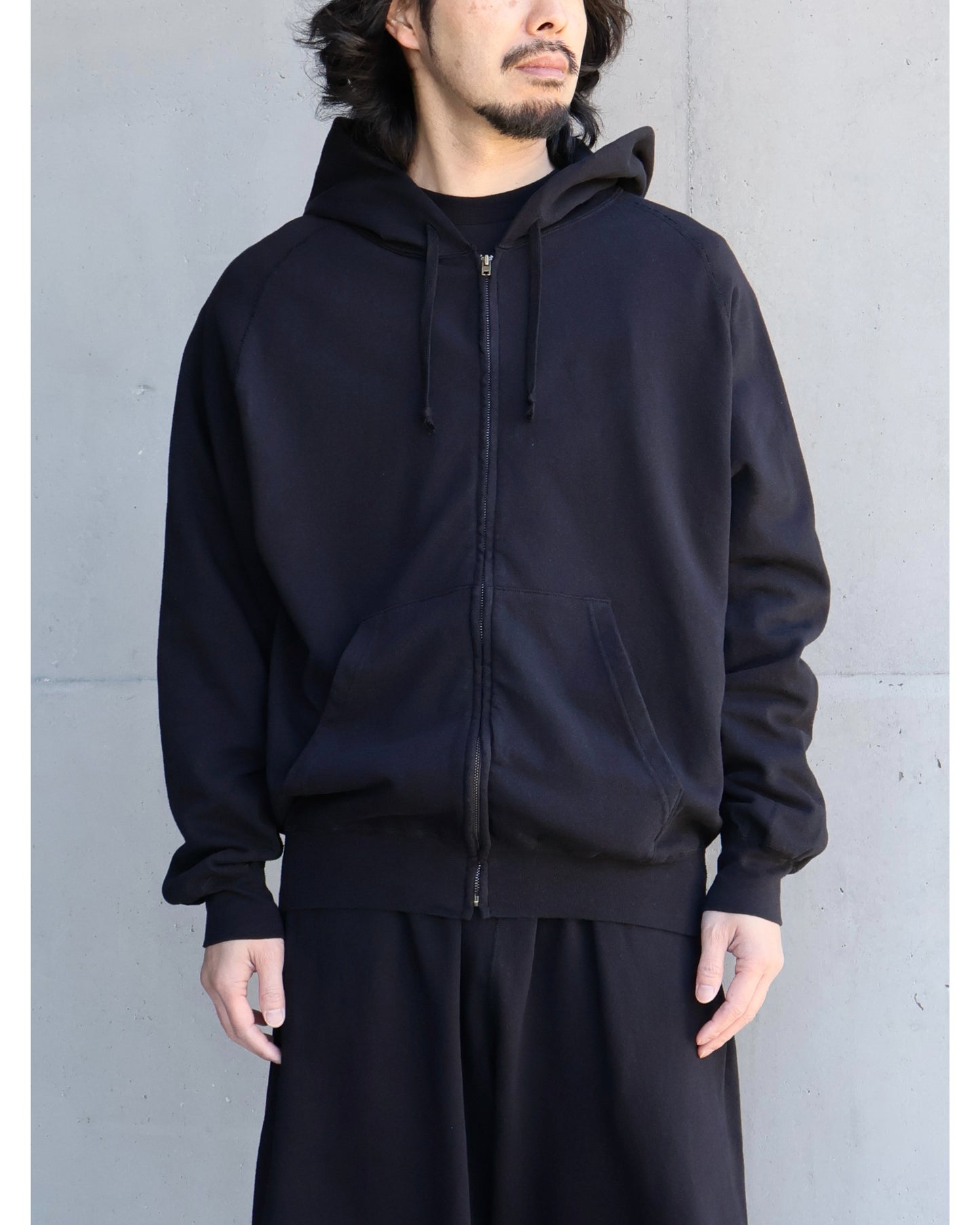 LWコットン裏毛 ジップパーカ BLACK