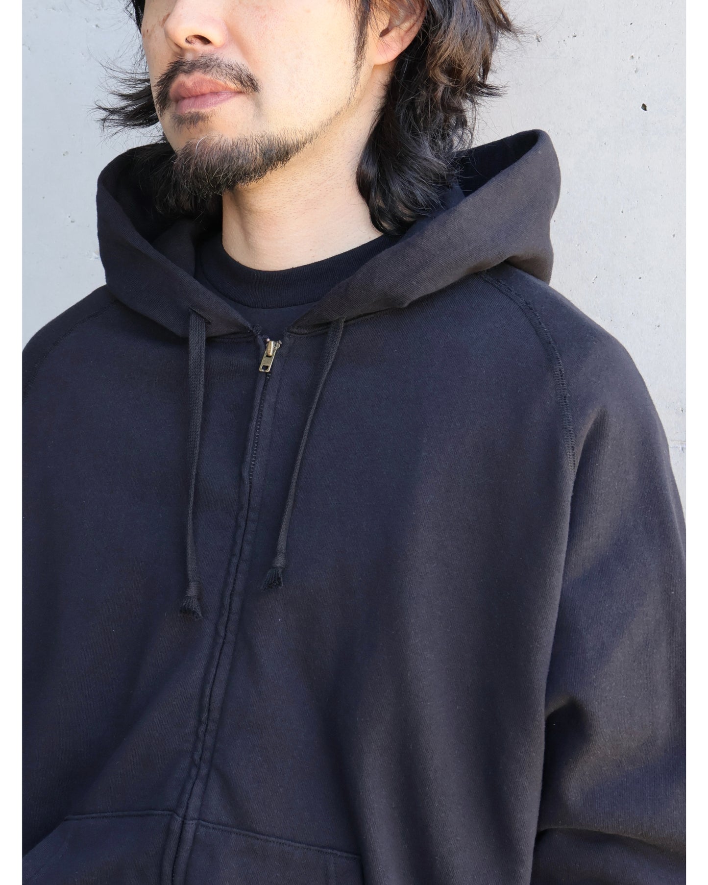 LWコットン裏毛 ジップパーカ BLACK