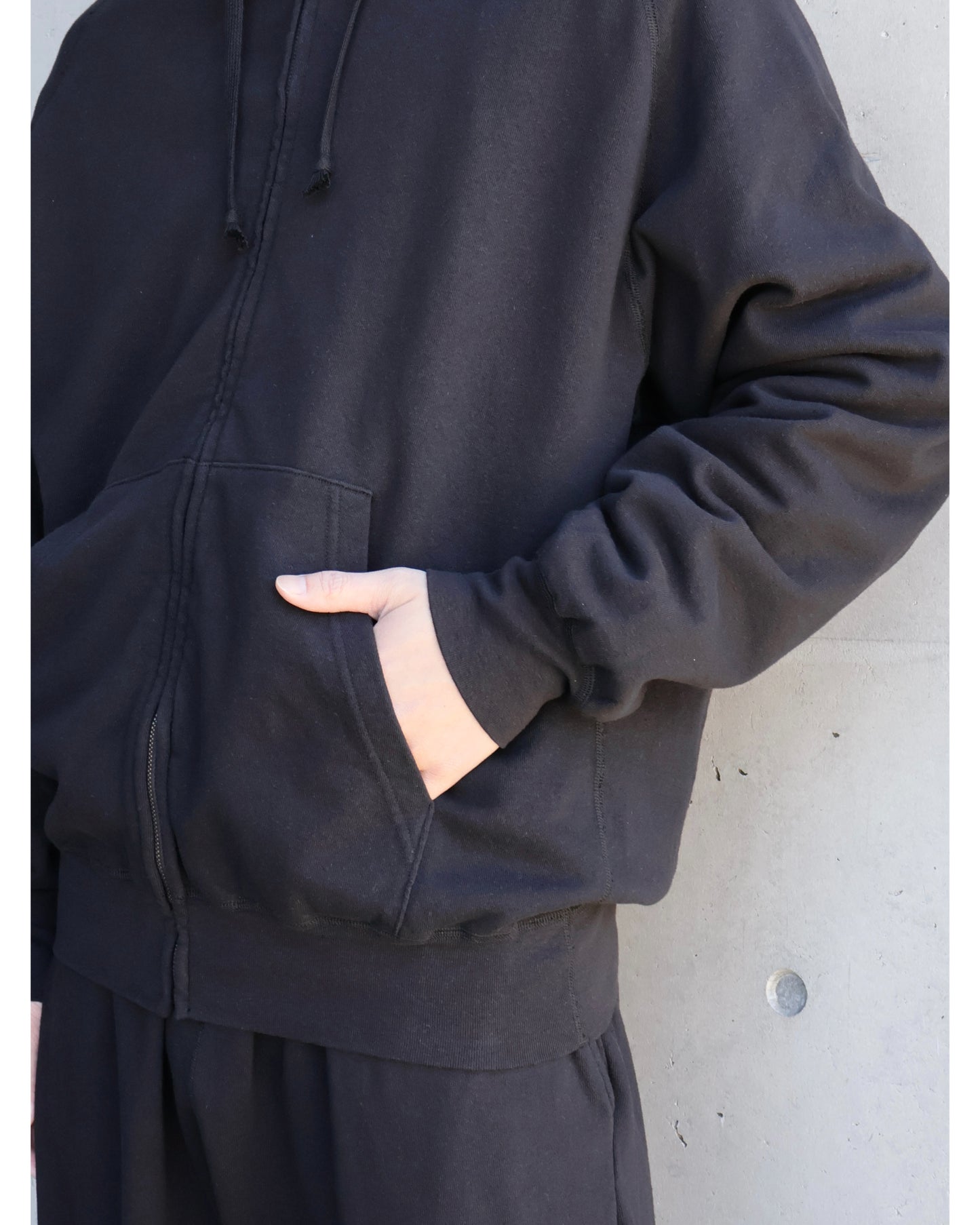 LWコットン裏毛 ジップパーカ BLACK