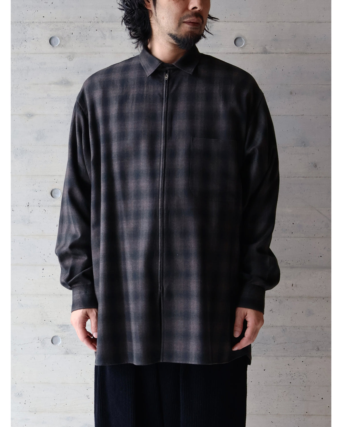 ウールチェック ジップシャツ CHECK