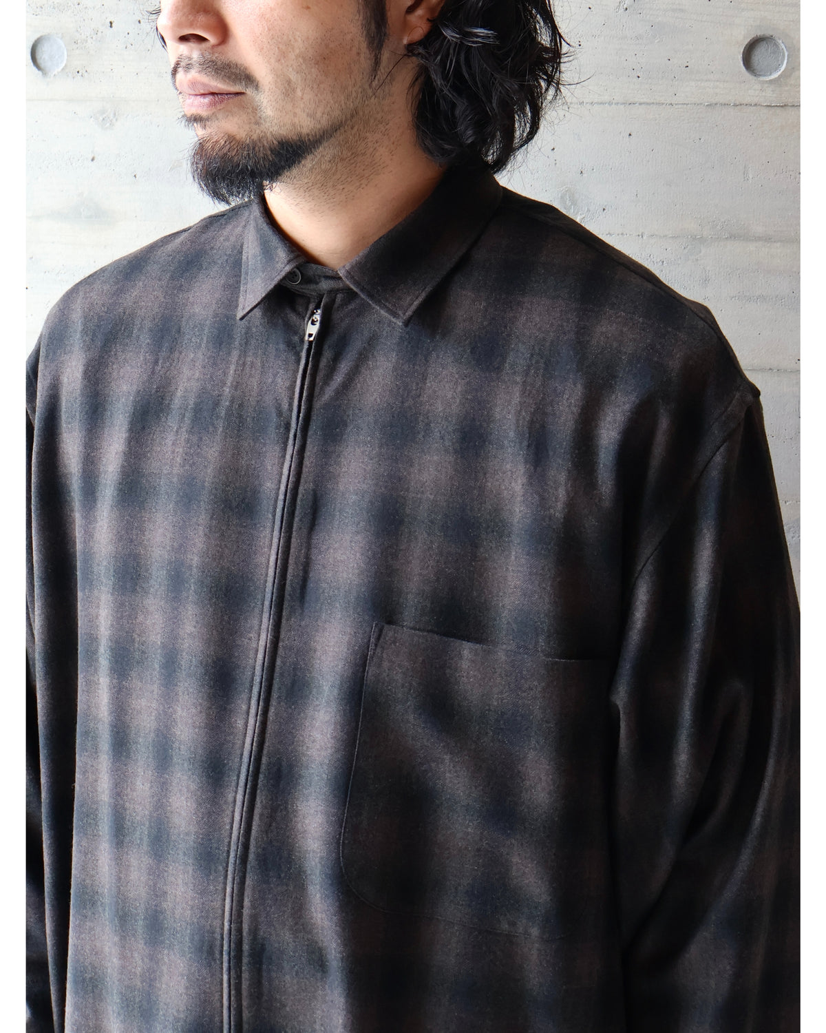 ウールチェック ジップシャツ CHECK