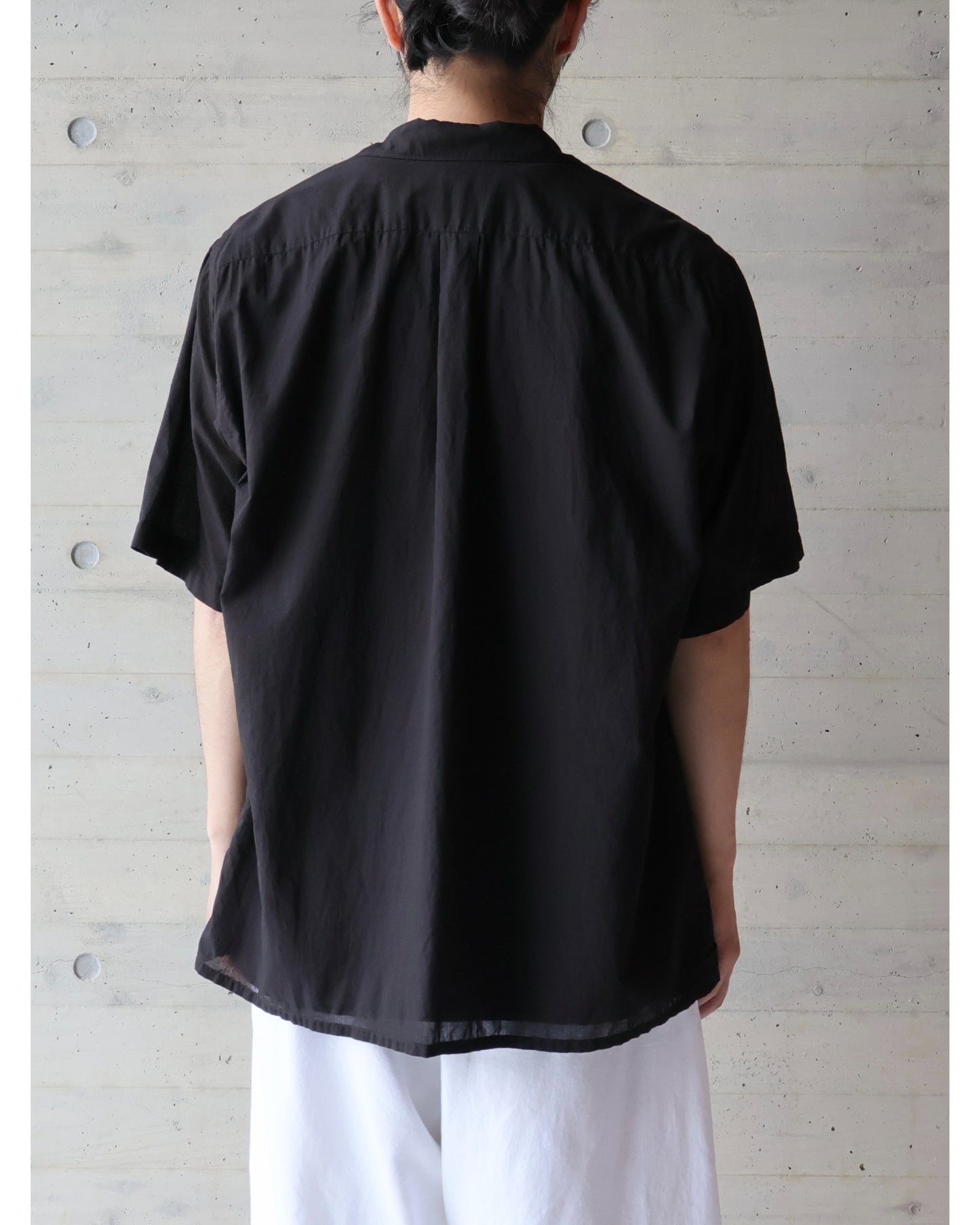 KHADIコットン 半袖オープンカラーシャツ BLACK