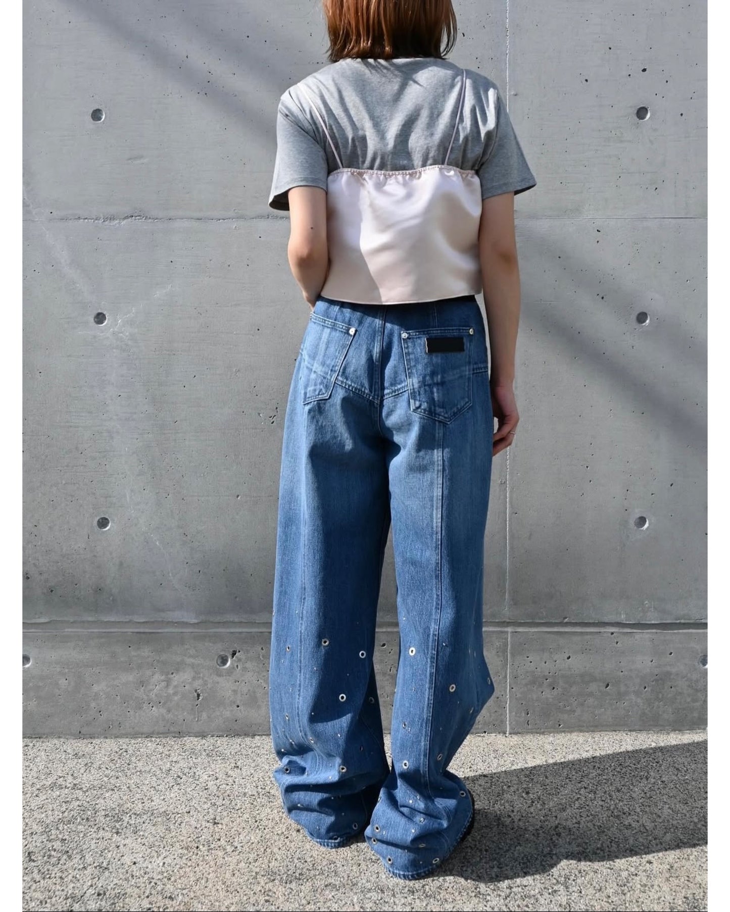 ORGANIC COTTON DENIM WIDE-LEG JEANS WITH STUDS