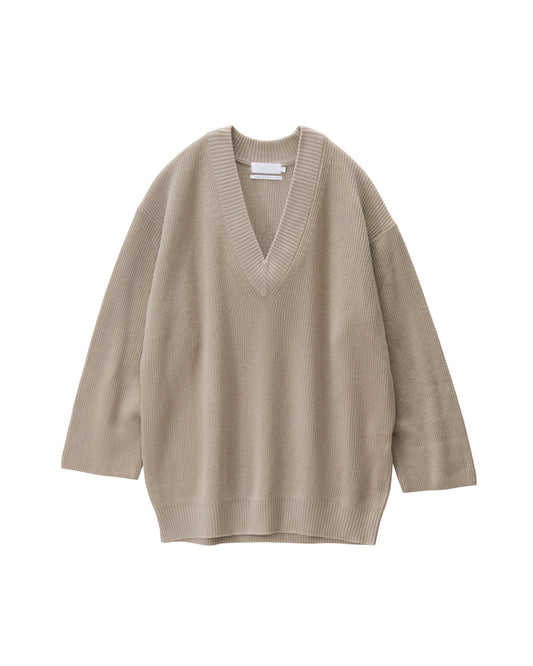 Mercerized Fine Wool Oversized V Neck Knit