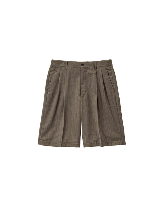 Melange Herringbone Pleated Wide Shorts GREGE