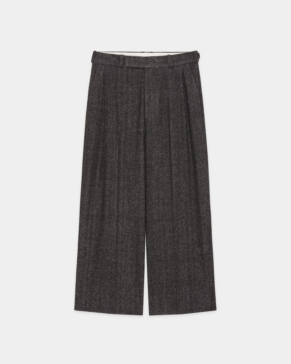 SINGLE PLEAT WIDE TROUSERS HERRINGBONE