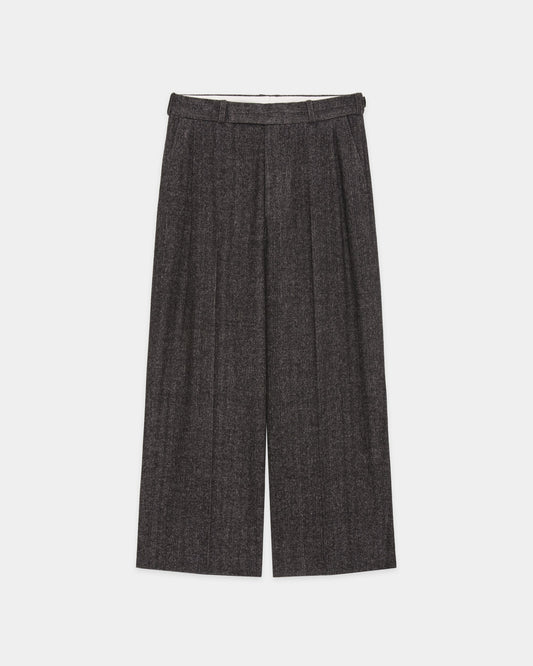SINGLE PLEAT WIDE TROUSERS HERRINGBONE