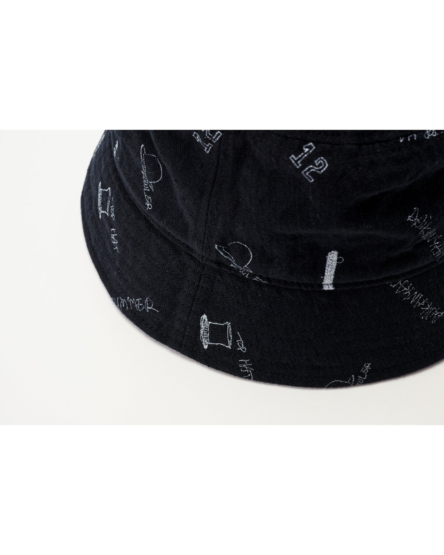LINEN COTTON PRINTED TIGHT BUCKET HAT BLACK