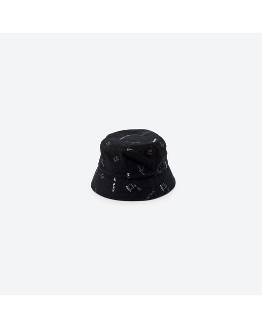 LINEN COTTON PRINTED TIGHT BUCKET HAT BLACK