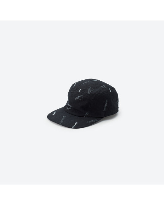 LINEN COTTON PRINTED JET CAP BLACK