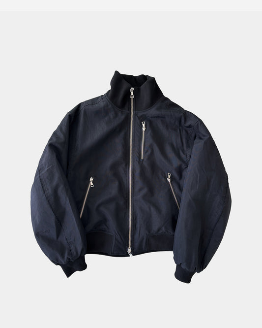 HIGH COLLAR RAW EDGE MILLITARY BOMBER