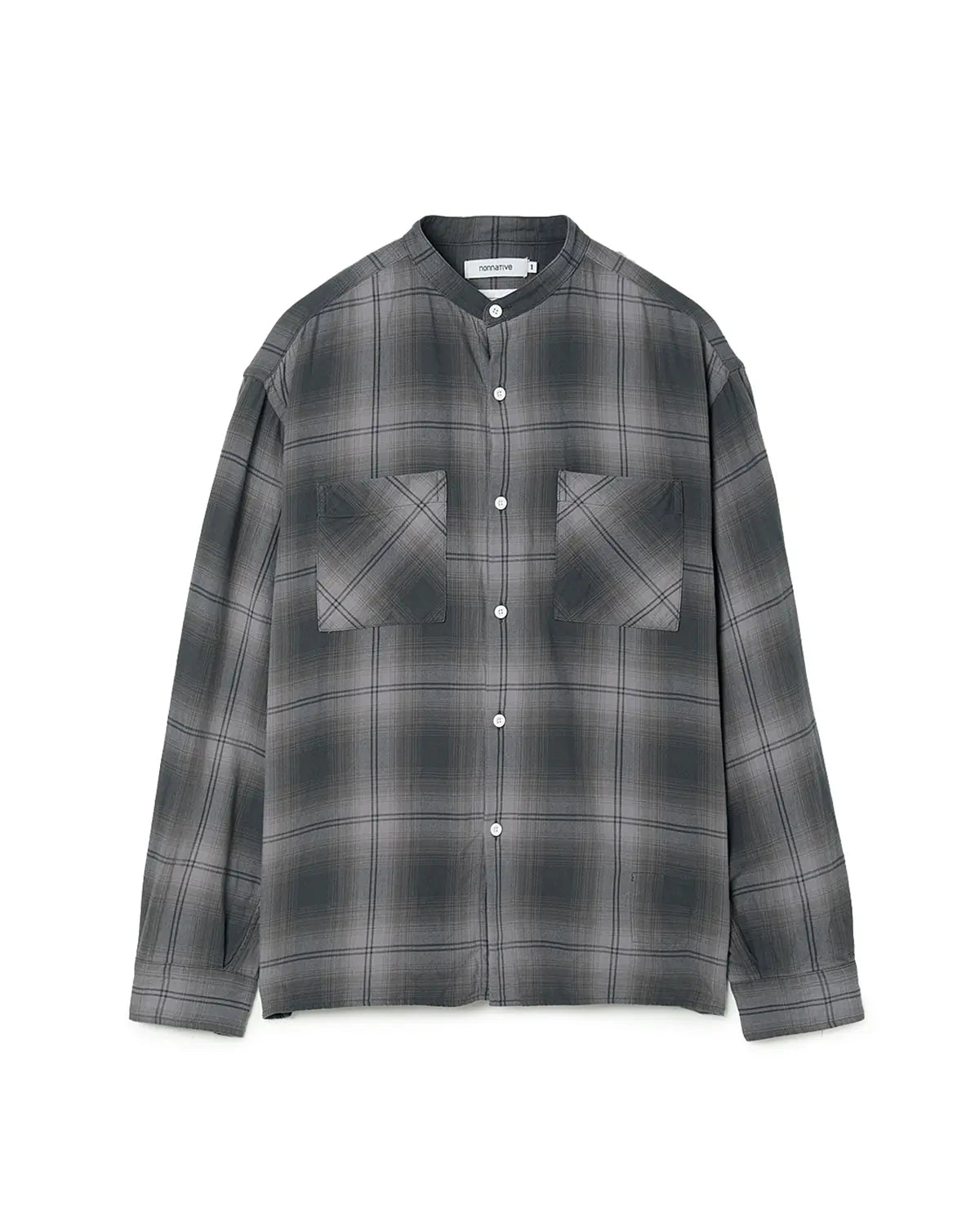 OFFICER STAND COLLAR L/S SHIRT COTTON TWILL OMBRE CHECK by Rafu
