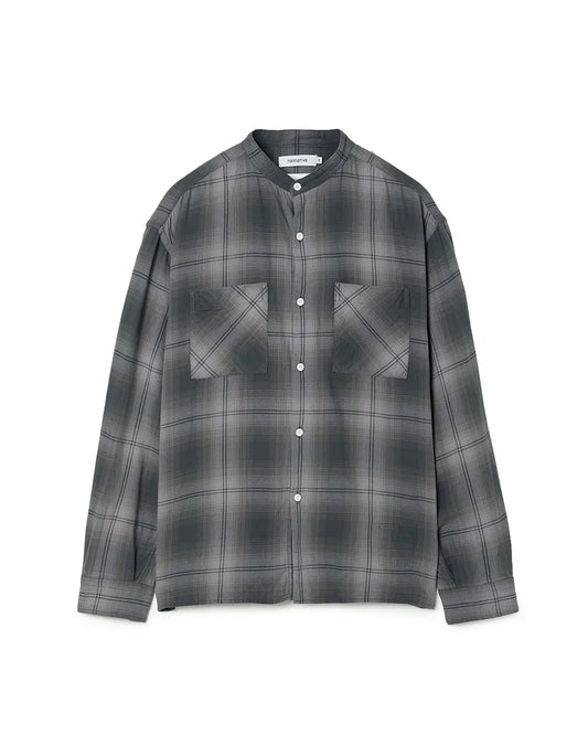OFFICER STAND COLLAR L/S SHIRT COTTON TWILL OMBRE CHECK by Rafu