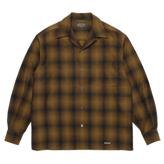 WOOL OMBRE CHECK OPEN COLLAR SHIRT L/S ( TYPE-2 )