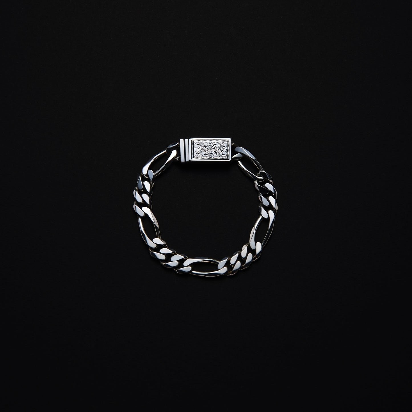 Engraved Box Clasp Figaro Bracelet