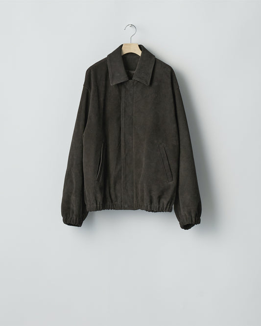 COW SUEDE ZIP SHORT JACKET DARK BROWN