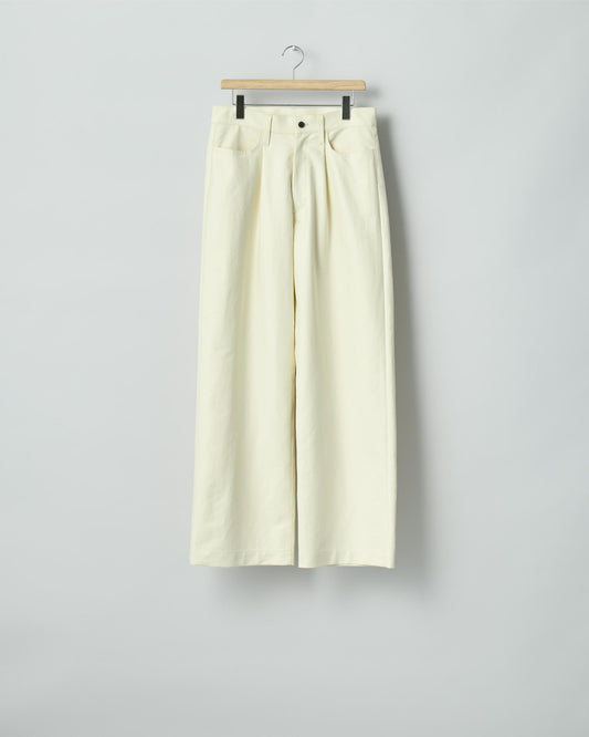 DOUBLE WEAVE COTTON ONE TUCK WIDE PANTS  CREAM