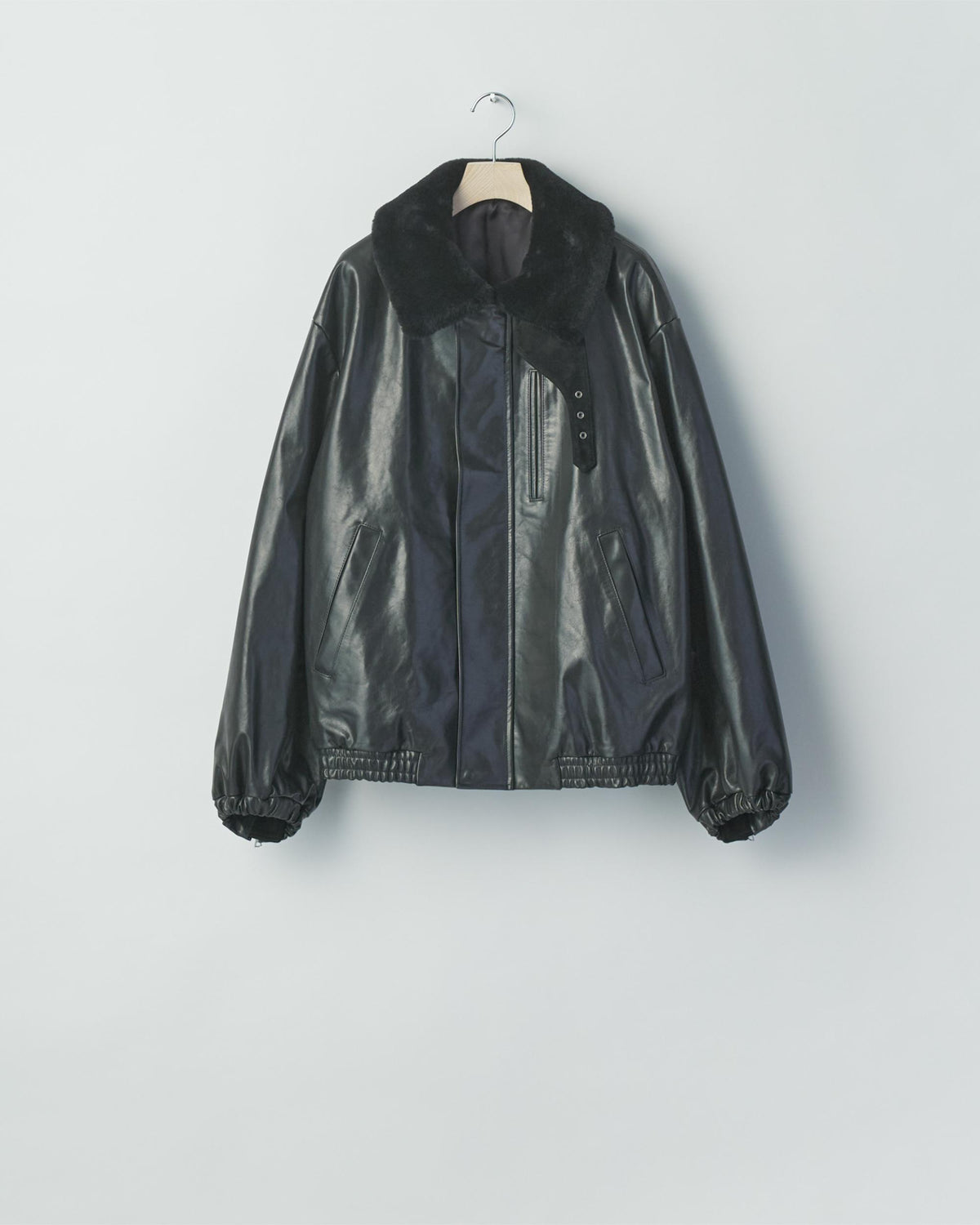 MOUTON COLLAR CALF ZIP JACKET  BALCK