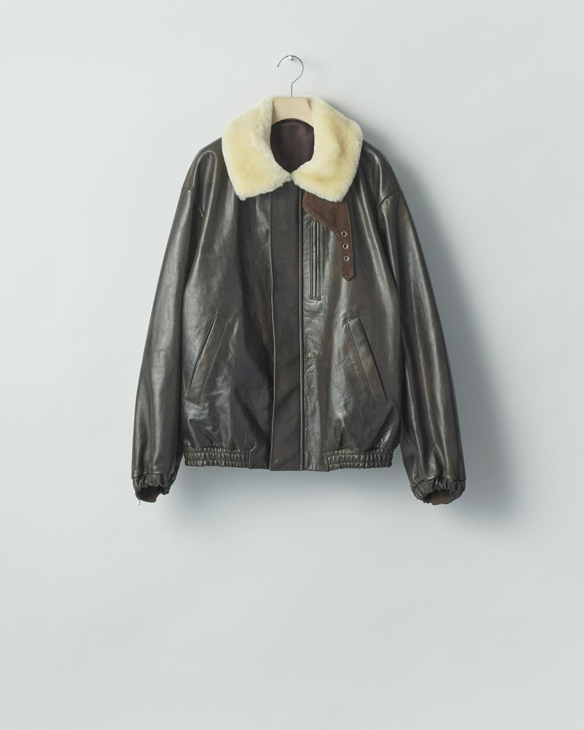 MOUTON COLLAR CALF ZIP JACKET DARK BROWN
