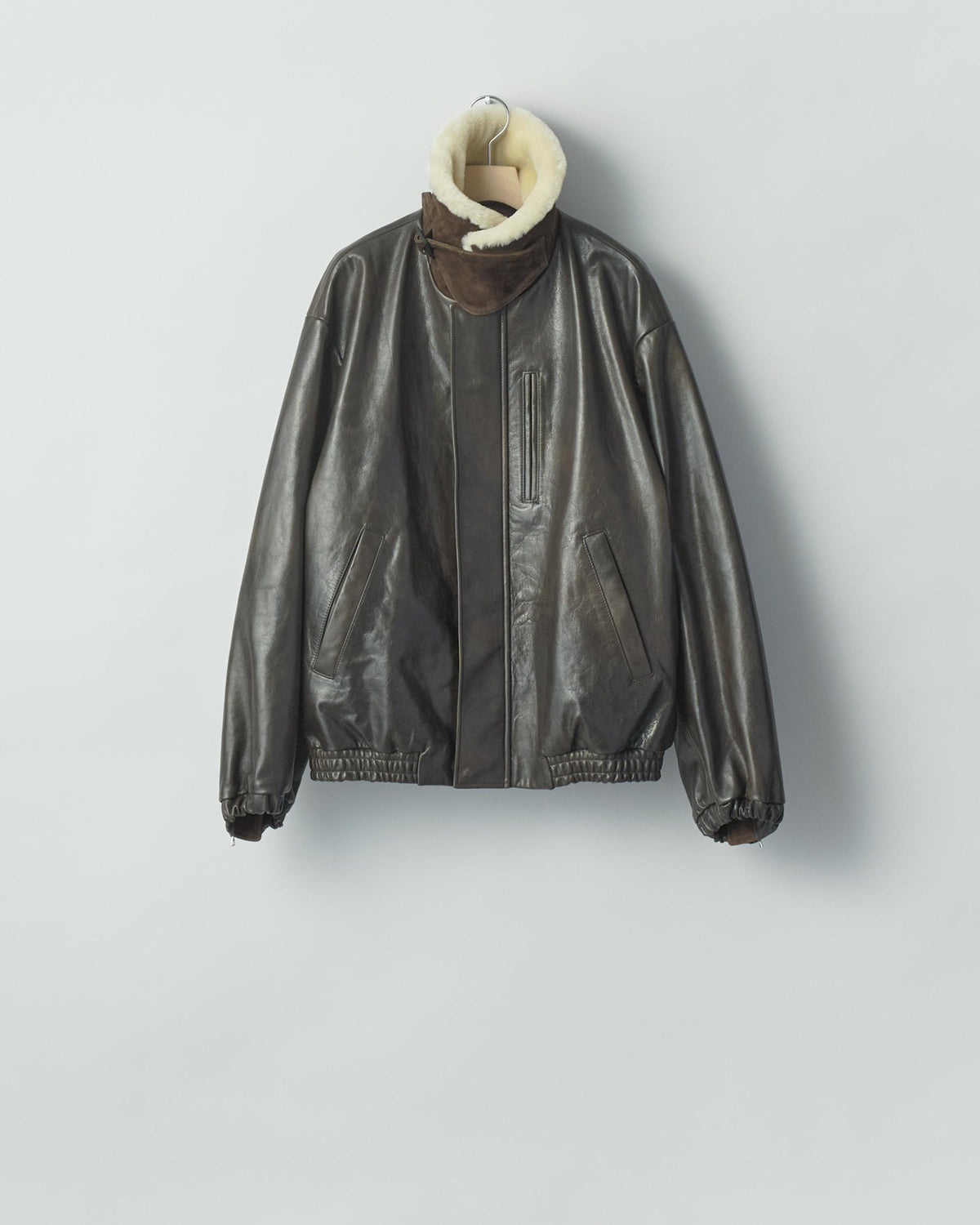 MOUTON COLLAR CALF ZIP JACKET DARK BROWN