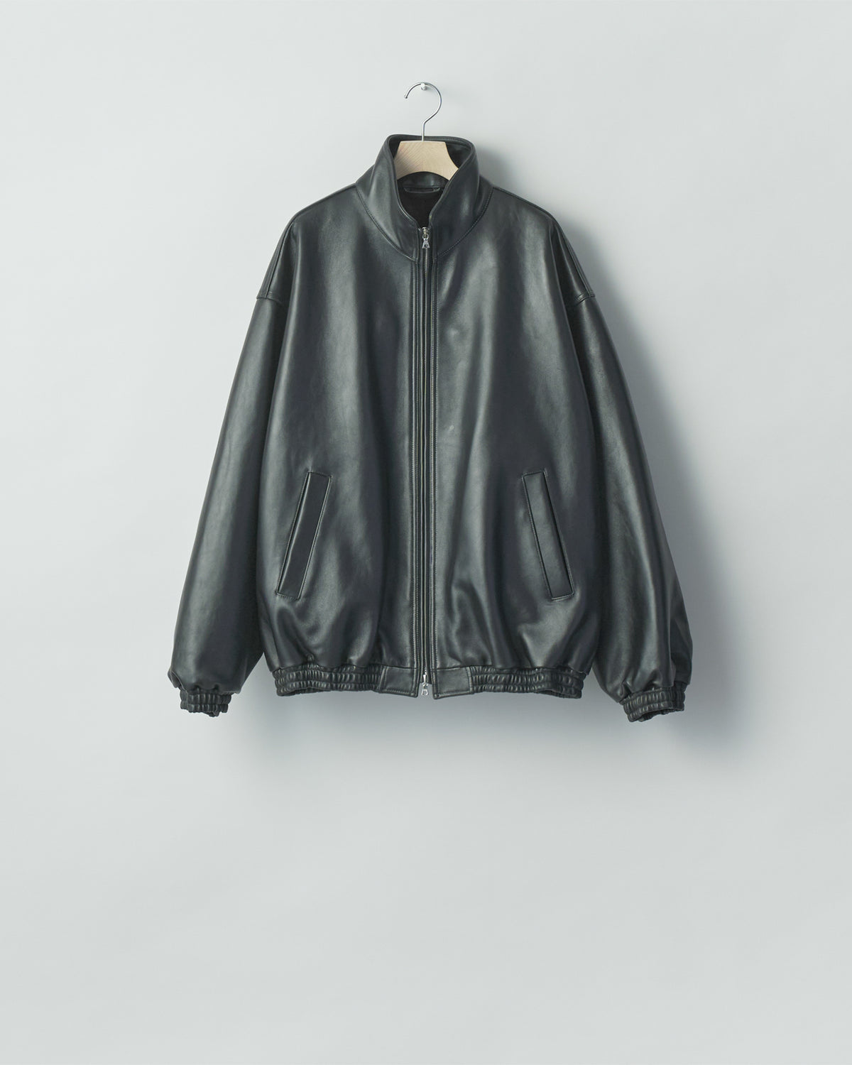 SHEEP LEATHER STAND COLLAR JACKET  BLACK