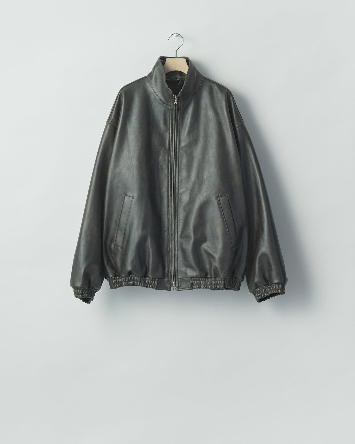 SHEEP LEATHER STAND COLLAR JACKET  VINTAGE BLACK