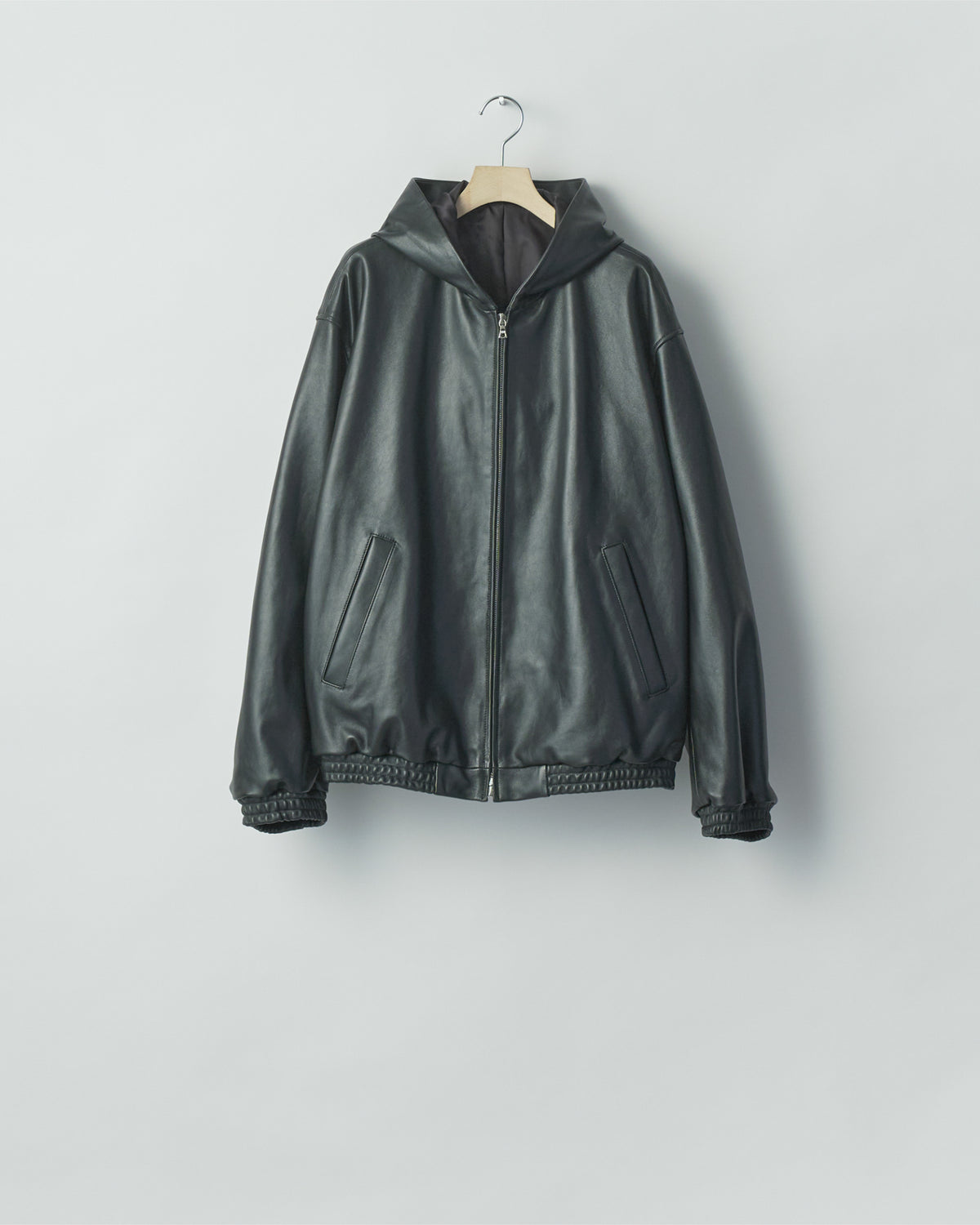 LAMB LEATHER HOOD JACKET BLACK