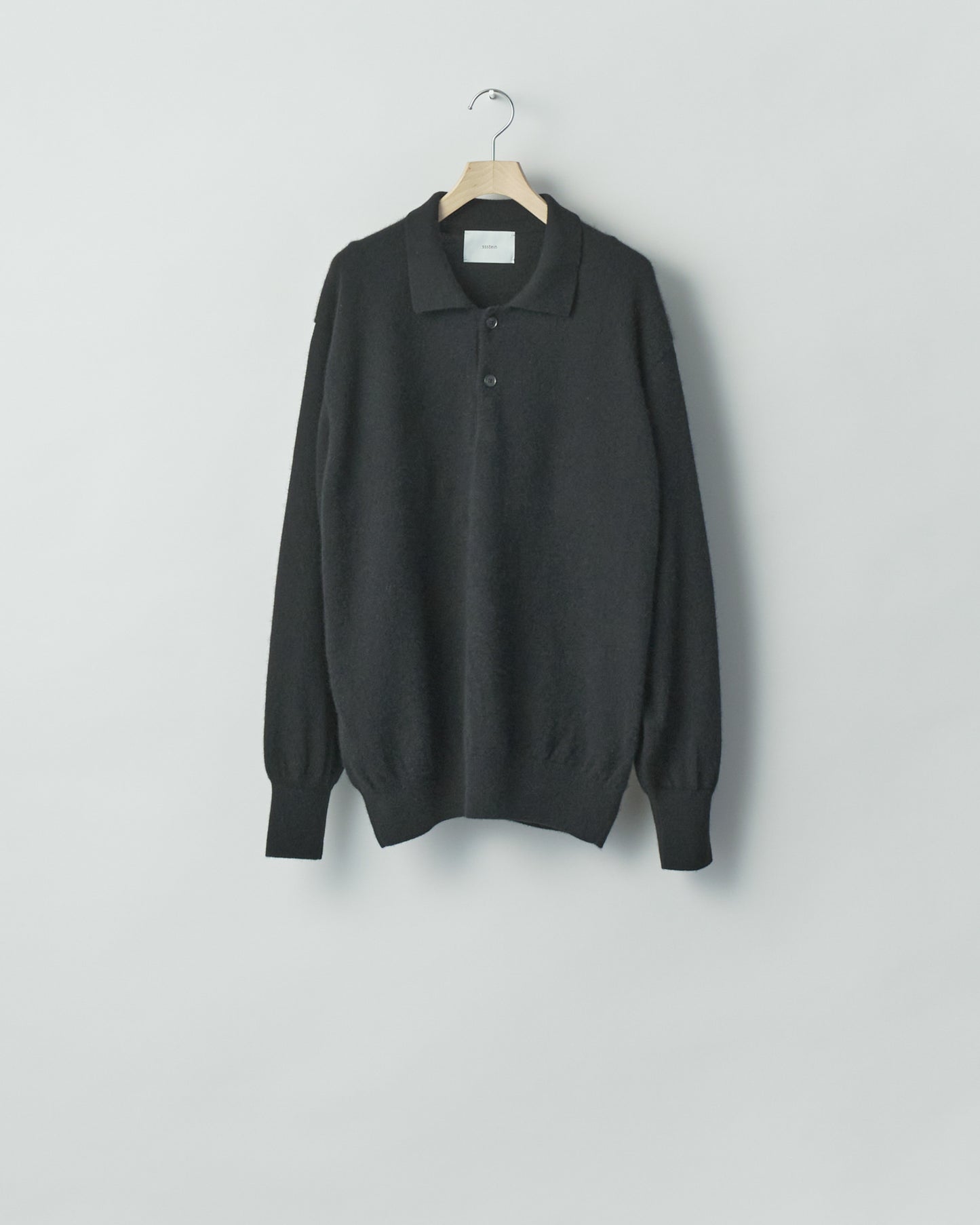 PURE CASHMERE KNIT POLO LS BLACK
