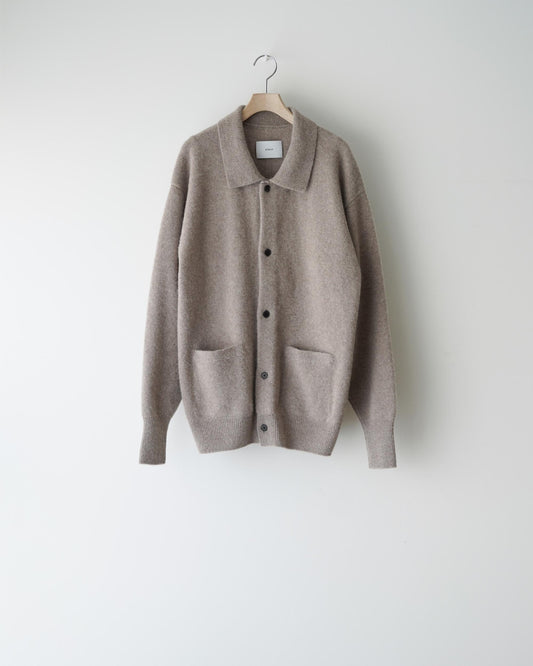 FINE ALPACA KNIT COLLARED CARDIGAN  BEIGE