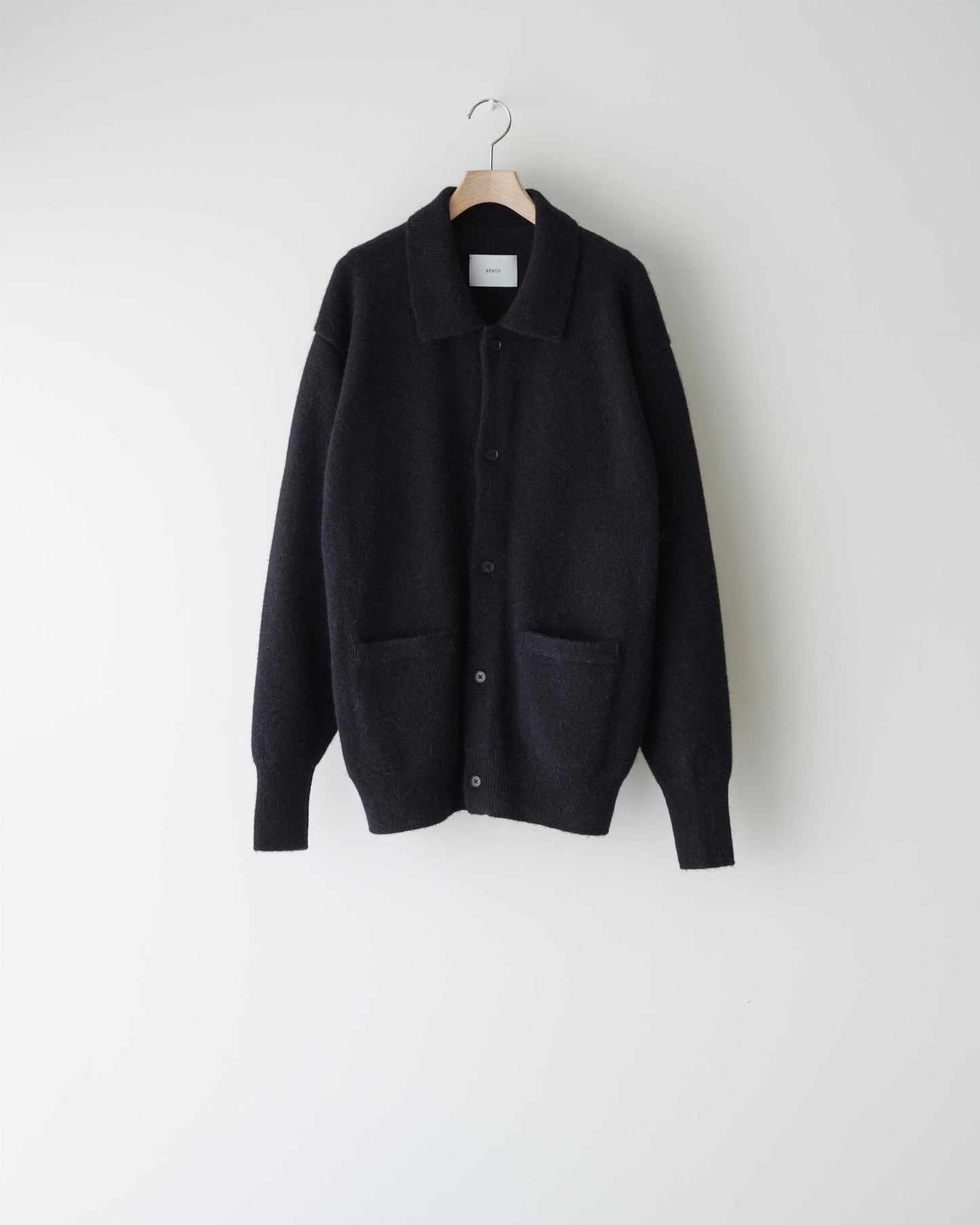 FINE ALPACA KNIT COLLARED CARDIGAN  BLACK