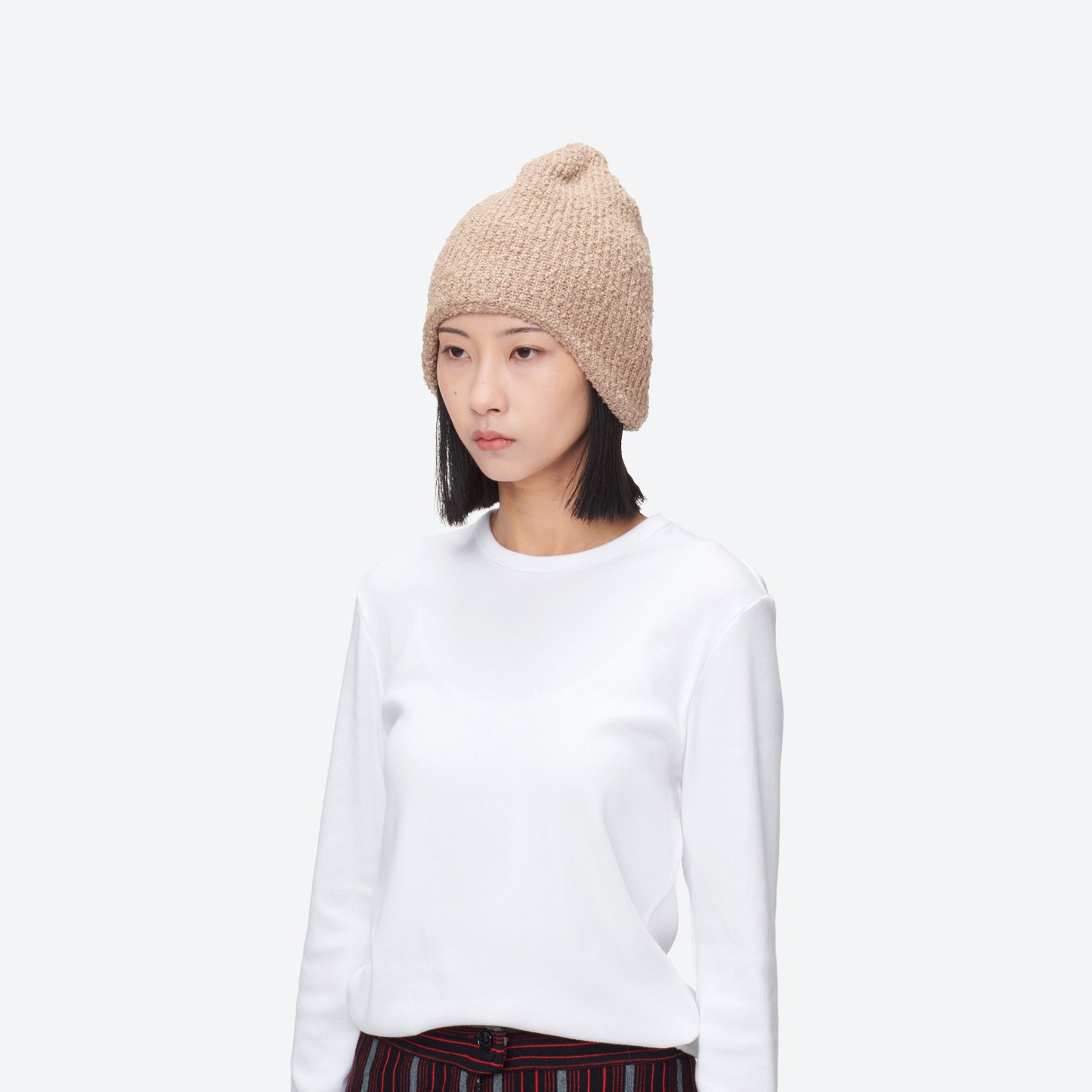 COTTON BOUCLE BACK LONG BEANIE