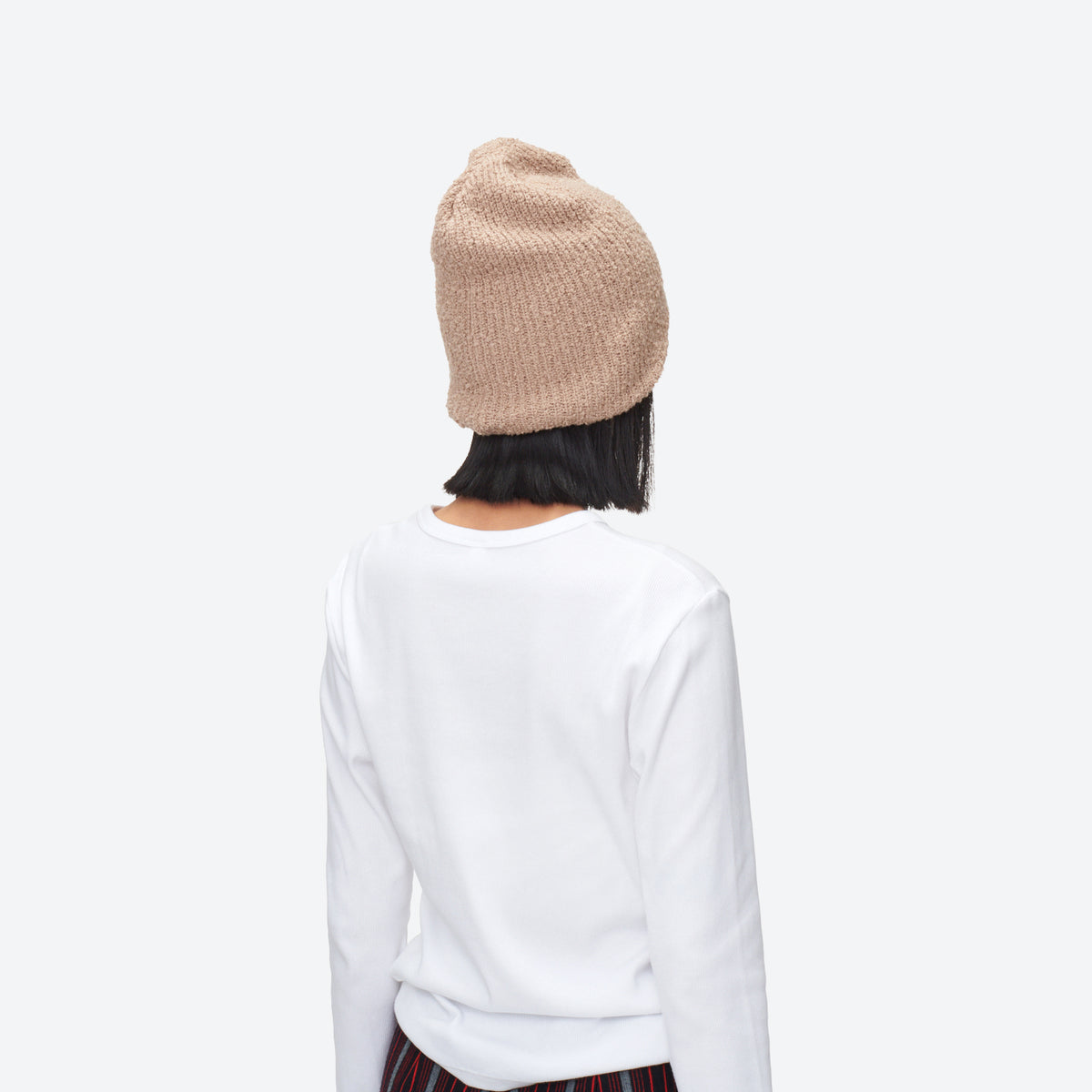 COTTON BOUCLE BACK LONG BEANIE