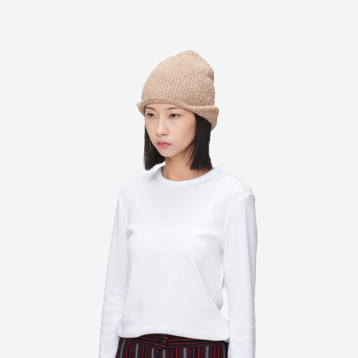COTTON BOUCLE BACK LONG BEANIE