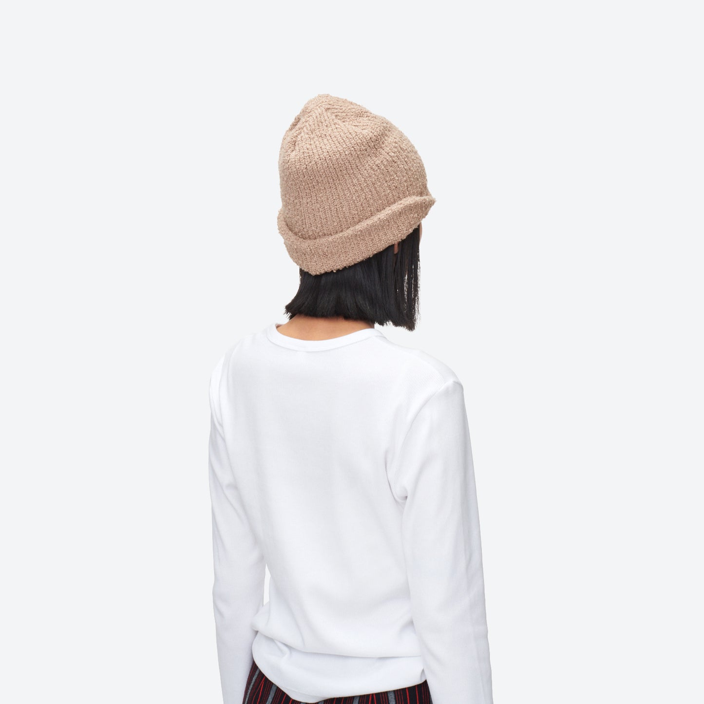 COTTON BOUCLE BACK LONG BEANIE