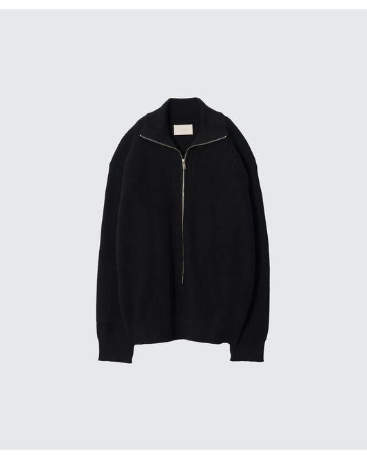 3/4 FRONT ZIP HIGHNECK RIB SWEATER BLACK