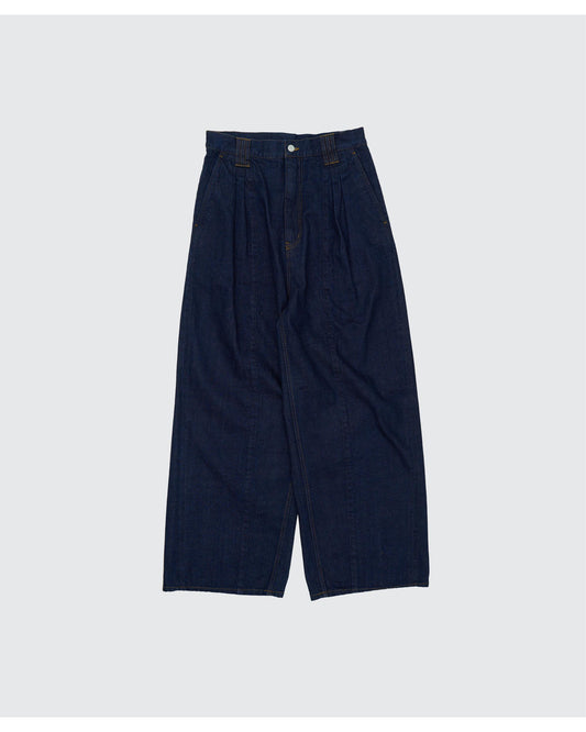 DENIM 3PLEATED WIDE-LEG TROUSERS  INDIGO