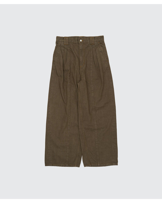 DENIM 3PLEATED WIDE-LEG TROUSERS KHAKI