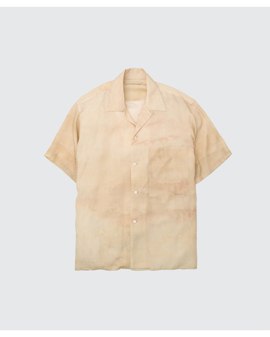LANDSCAPE PRINTED OPEN COLLAR SHIRT  BEIGE