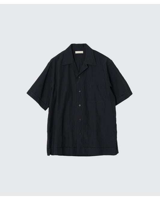 EMBROIDAREY OPEN COLLAR SHIRT BLACK