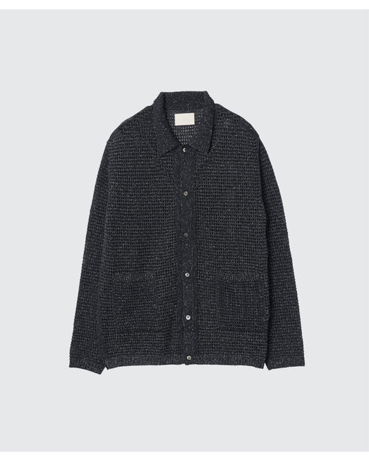 MESH KNITTED SHIRT CARDIGAN  BLACK