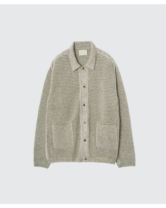 MESH KNITTED SHIRT CARDIGAN  WHITE