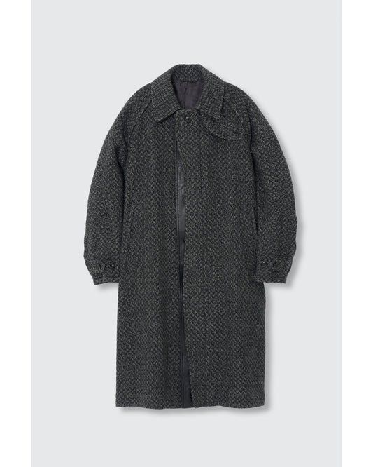 Herringbone Tweed Balmacaan Overcoat  Black