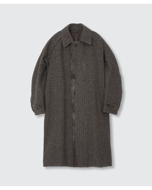 Herringbone Tweed Balmacaan Overcoat Brown