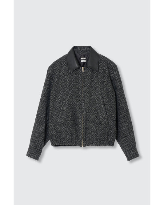 Herringbone Tweed Zip Blouson Black