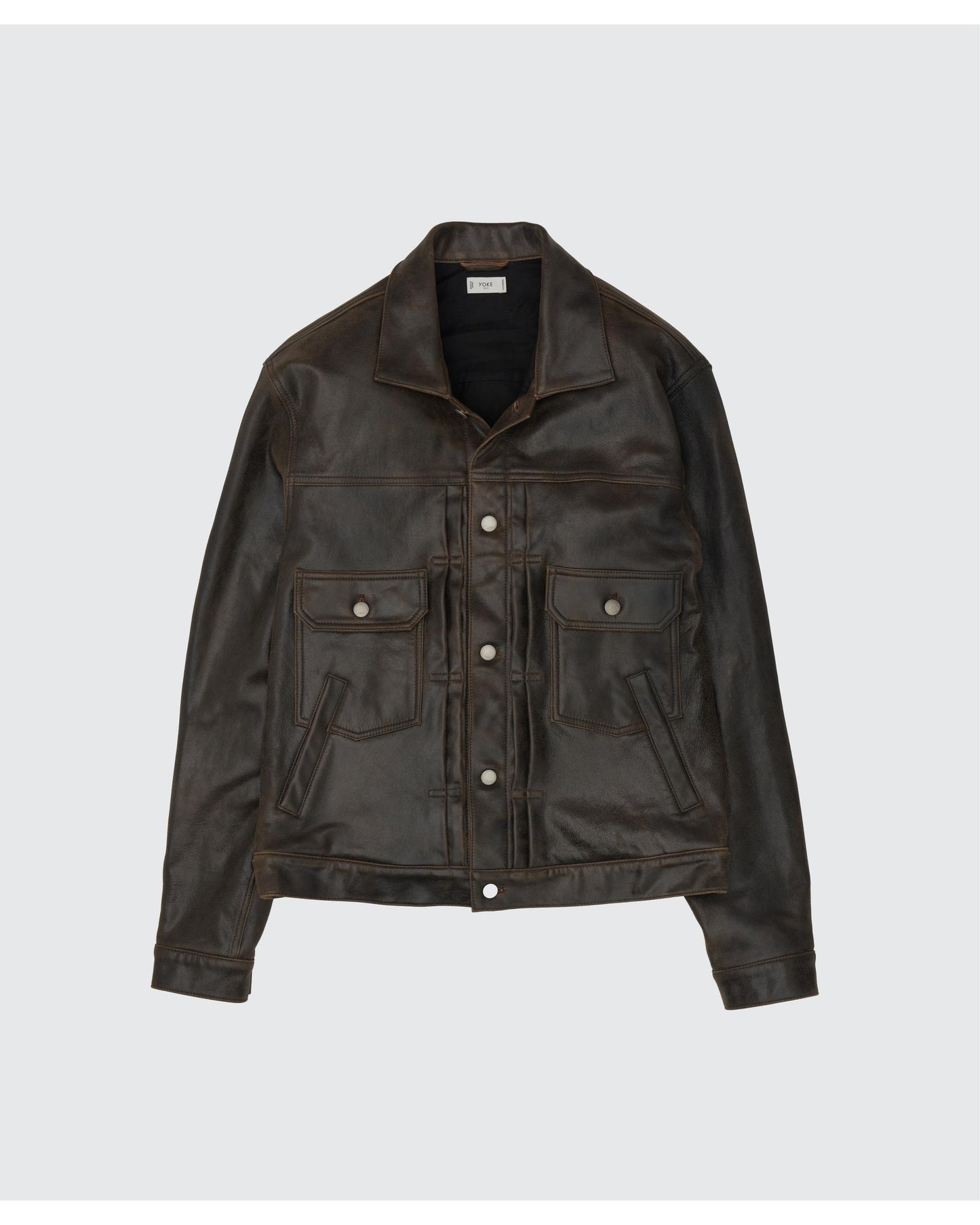 Cracked Leather Trucker Jacket  BLACK