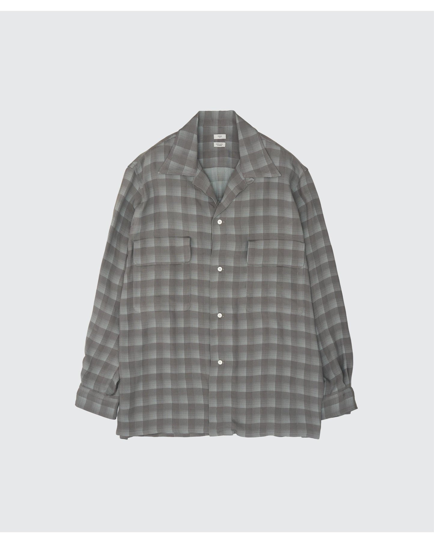Jacquard Plaid Open Collar Shirt  GRAY