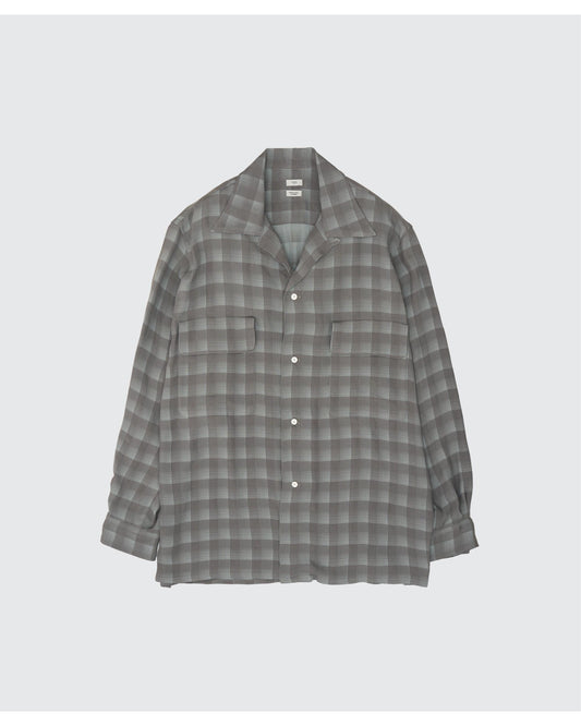 Jacquard Plaid Open Collar Shirt  GRAY